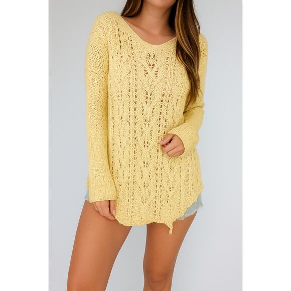Free People  butter yellow oversized cable knit sweater - Picture 1 of 5